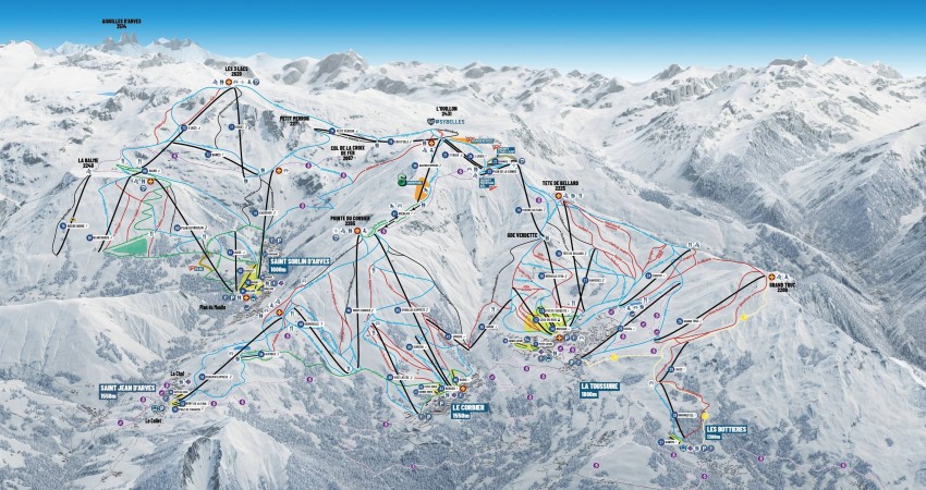 Pistekaart Les Sybelles hoge resolutie